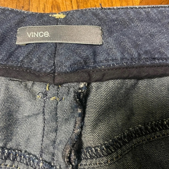 Vince. Dark Wash Lightweight Cropped Denim Jeans Cuffed Hem Luxe Size 12 - Picture 8 of 8